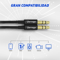 Cable Auxiliar Vorago Cab-115 Negro Metalico 3.5Mm A 3.5 Mm Bolsa