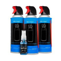 Kit 3 Piezas Aire Comprimido Vorago Cln-100 440Ml + Limpiador Pantalla