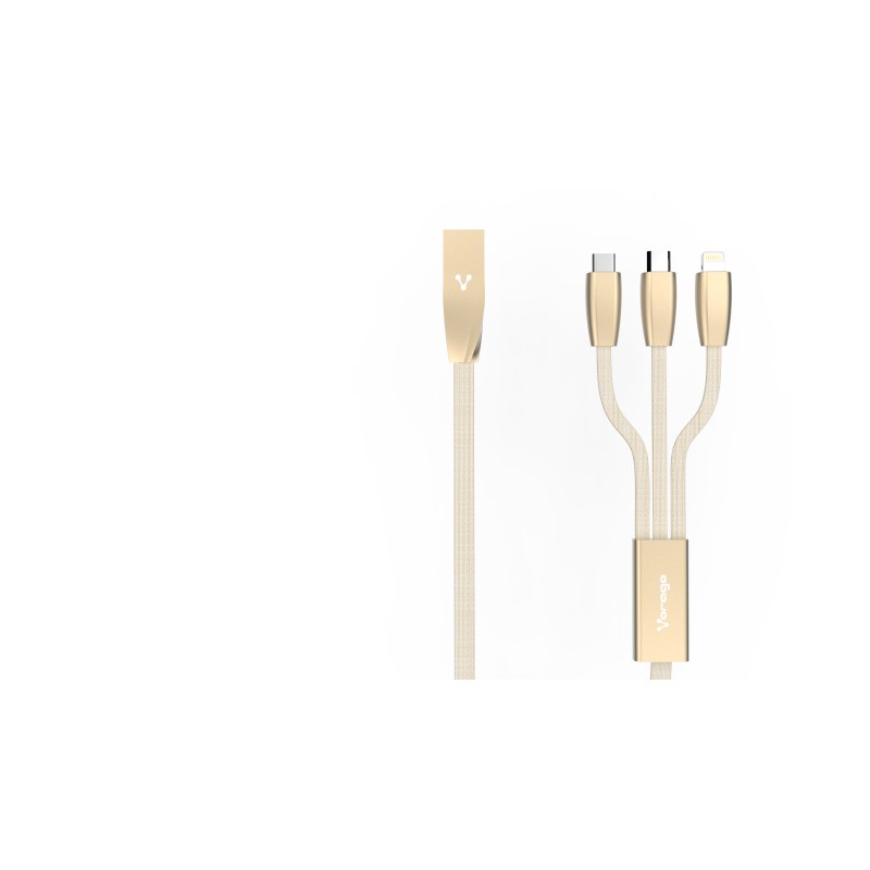 Cable Vorago Cab-300 Micro Usb/ Lightning/ Tipo C Metalico Dorado
