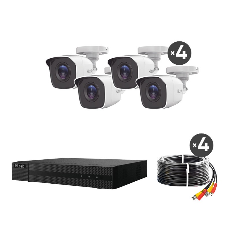 Kit De Vigilancia Hilook Turbo Hd Dvr 4X Canales + 4X Camaras Metalicas Bala 1080P Hl24Lqkits-M(B)
