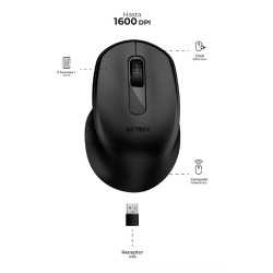 Mouse Acteck Optimize Ergo Mi470 1600Dpi 2 Botones Ergonómico Inalámbrico Usb Negro Ac-934145